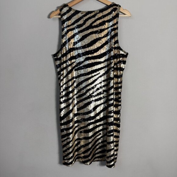 Trina Turk Quartz Zebra Sequin Mini Dress Womens 8 Black Gold Cocktail Party NWT - Picture 11 of 15
